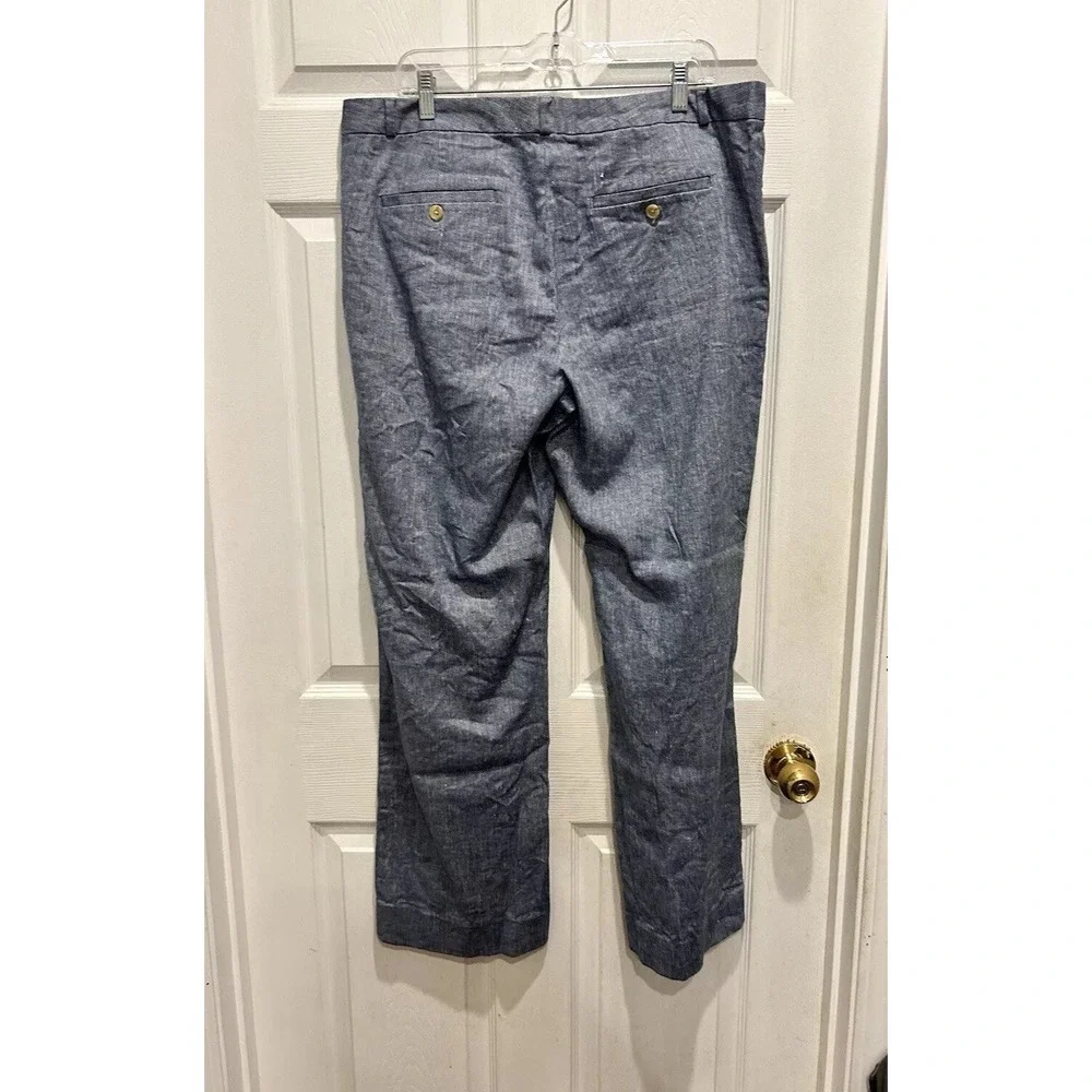 Banana Republic Logan Fit‎ Linen Cotton Blend Straight Leg Pants Blue Womens 14